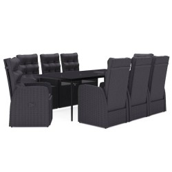vidaXL Juego de comedor de jardín 9 piezas con cojines negro