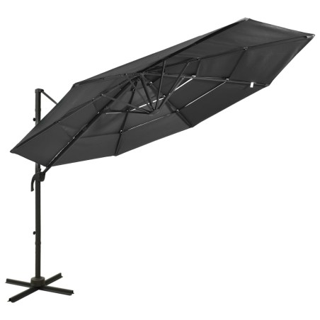 vidaXL Sombrilla de 4 niveles con poste de aluminio antracita 3x3 m