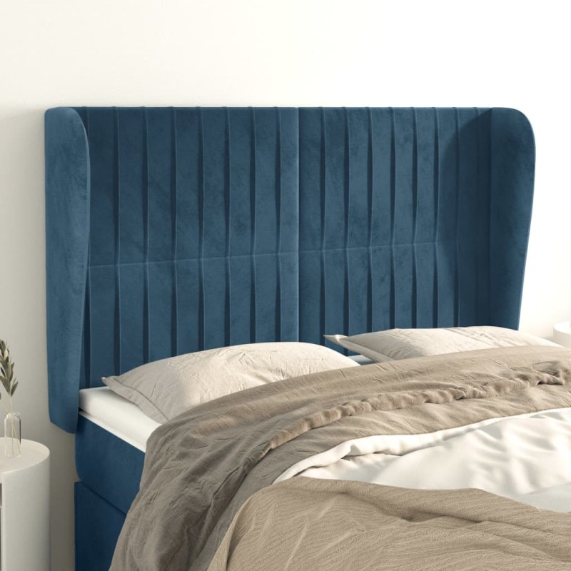 vidaXL Cabecero con orejas de terciopelo azul oscuro 147x23x118/128 cm vidaXL Cabecero con orejas de terciopelo azul oscuro 147x23x118/128 cm