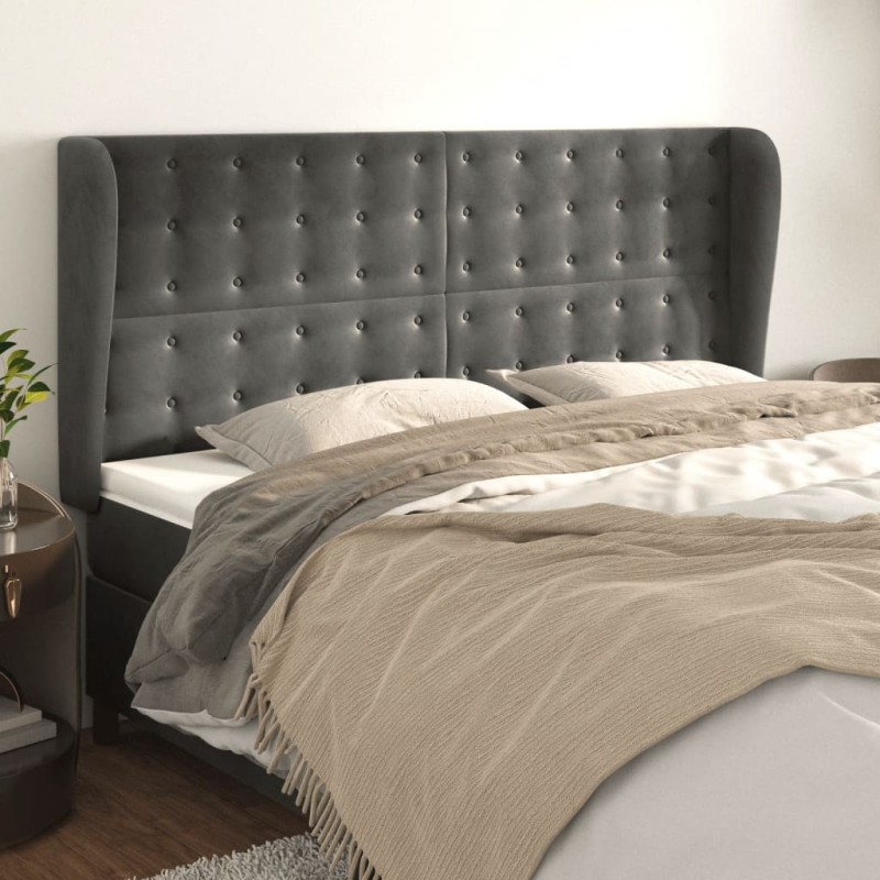 vidaXL Cabecero con orejas de terciopelo gris oscuro 163x23x118/128 cm vidaXL Cabecero con orejas de terciopelo gris oscuro 163x23x118/128 cm