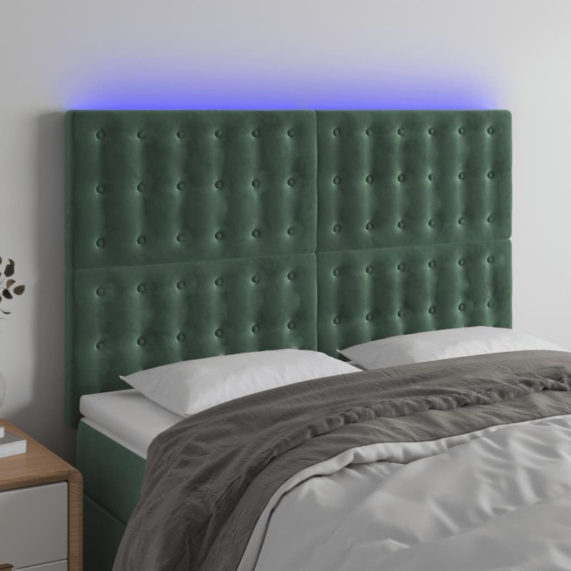 vidaXL Cabecero con luces LED terciopelo verde oscuro 144x5x118/128 cm vidaXL Cabecero con luces LED terciopelo verde oscuro 144x5x118/128 cm
