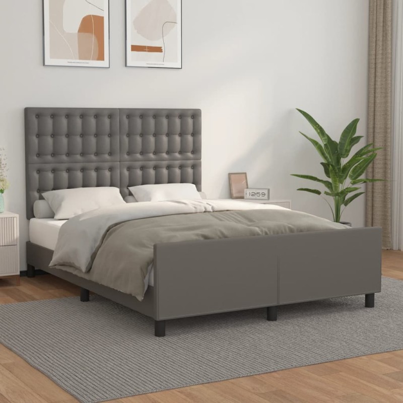 vidaXL Estructura de cama con cabecero cuero sintético gris 140x190 cm vidaXL Estructura de cama con cabecero cuero sintético gris 140x190 cm