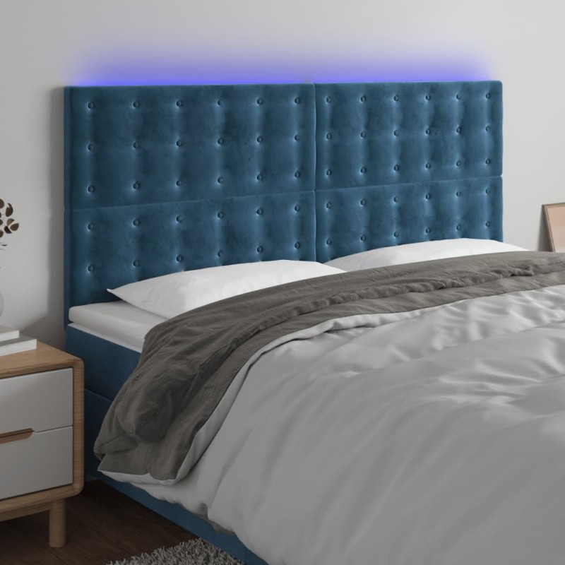 vidaXL Cabecero con luces LED terciopelo azul oscuro 160x5x118/128 cm vidaXL Cabecero con luces LED terciopelo azul oscuro 160x5x118/128 cm