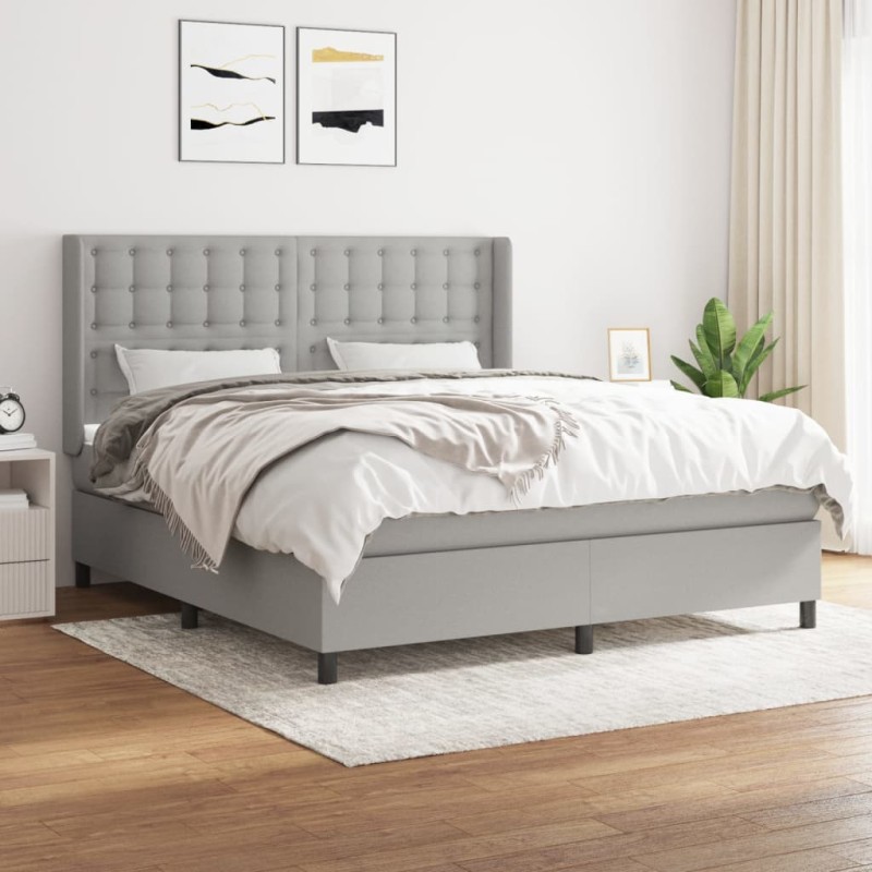 vidaXL Cama box spring con colchón tela gris claro 160x200 cm vidaXL Cama box spring con colchón tela gris claro 160x200 cm