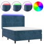 vidaXL Cama box spring colchón y LED terciopelo azul oscuro 140x200 cm vidaXL Cama box spring colchón y LED terciopelo azul oscuro 140x200 cm