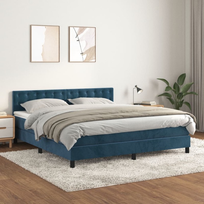 vidaXL Cama box spring con colchón terciopelo azul oscuro 160x200 cm vidaXL Cama box spring con colchón terciopelo azul oscuro 160x200 cm