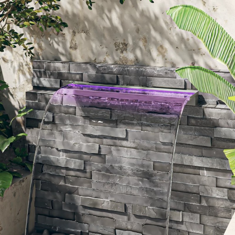 vidaXL Fuente cascada con LED RGB acero inoxidable 90 cm vidaXL Fuente cascada con LED RGB acero inoxidable 90 cm