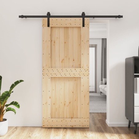 vidaXL Puerta corredera con herrajes madera maciza de pino 90x210 cm