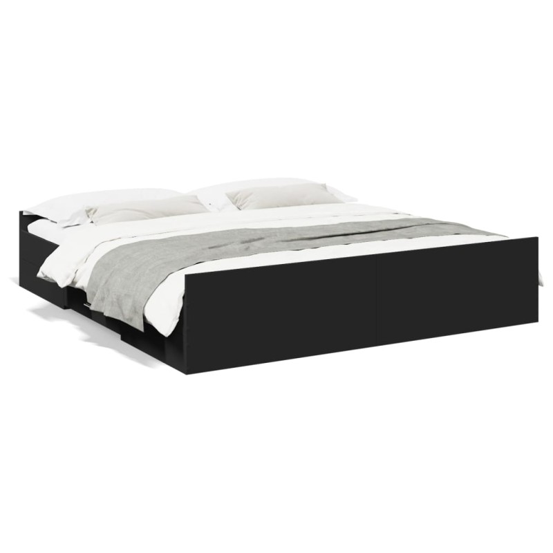 vidaXL Estructura cama con cajones madera ingeniería negra 180x200 cm vidaXL Estructura cama con cajones madera ingeniería negra 180x200 cm