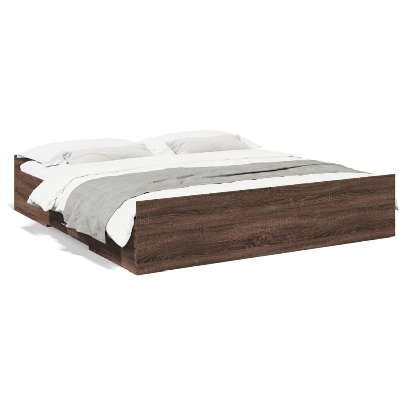 vidaXL Cama con cajones madera ingeniería marrón roble 180x200 cm