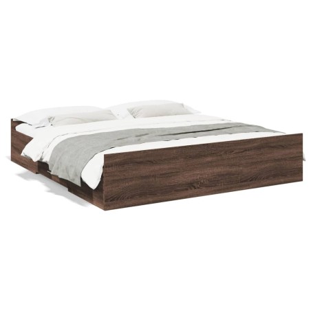 vidaXL Cama con cajones madera ingeniería marrón roble 180x200 cm