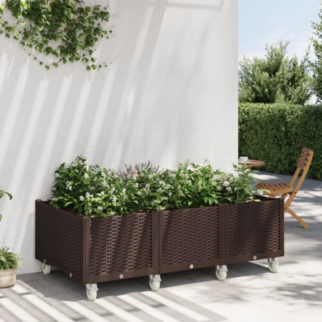 vidaXL Jardinera con ruedas PP marrón 150x80x54 cm