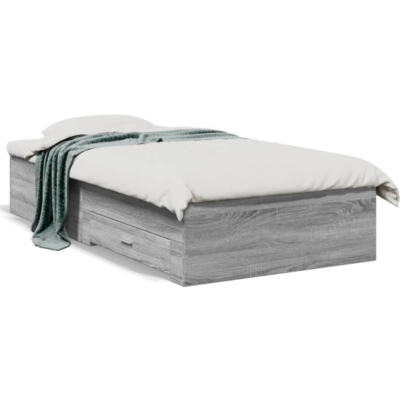 vidaXL Cama con cajones madera de ingeniería gris Sonoma 75x190 cm vidaXL Cama con cajones madera de ingeniería gris Sonoma 75x190 cm