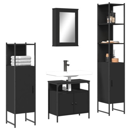 vidaXL Juego de muebles de baño 4 pzas madera contrachapada negro