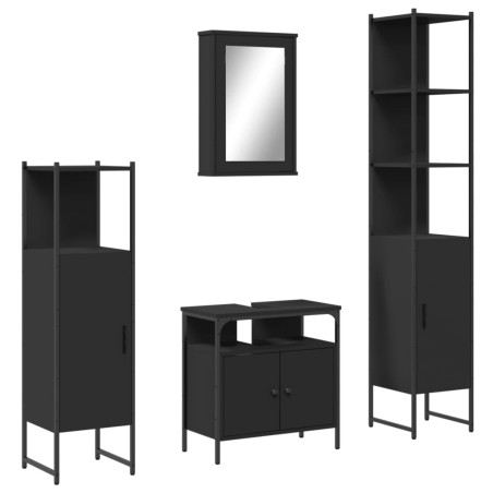 vidaXL Juego de muebles de baño 4 pzas madera contrachapada negro