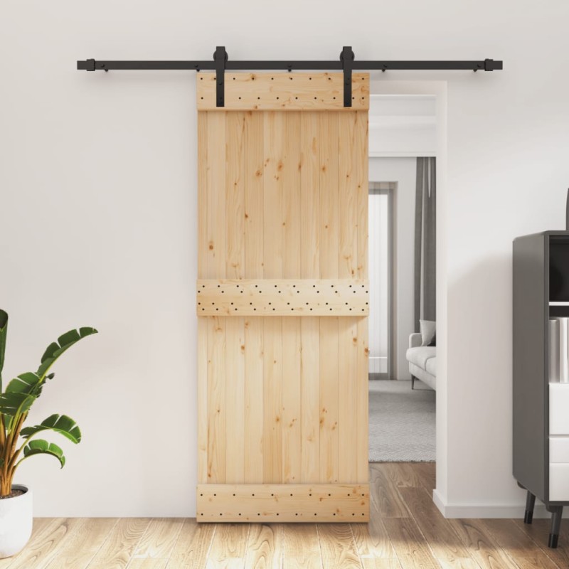 vidaXL Puerta corredera con herrajes madera maciza de pino 80x210 cm vidaXL Puerta corredera con herrajes madera maciza de pino 80x210 cm