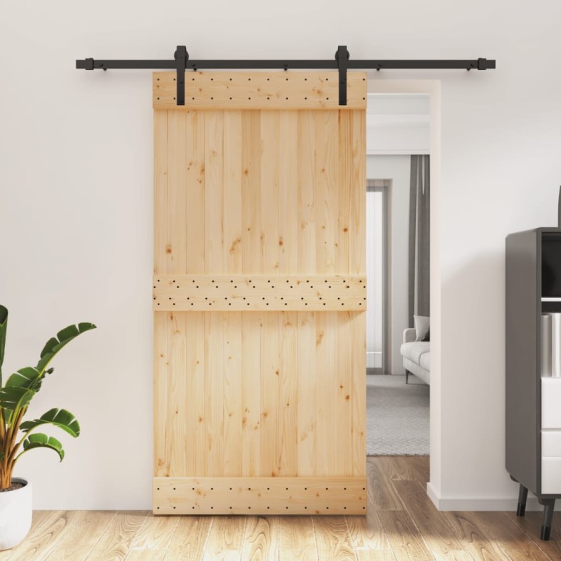 vidaXL Puerta corredera con herrajes madera maciza de pino 100x210 cm vidaXL Puerta corredera con herrajes madera maciza de pino 100x210 cm