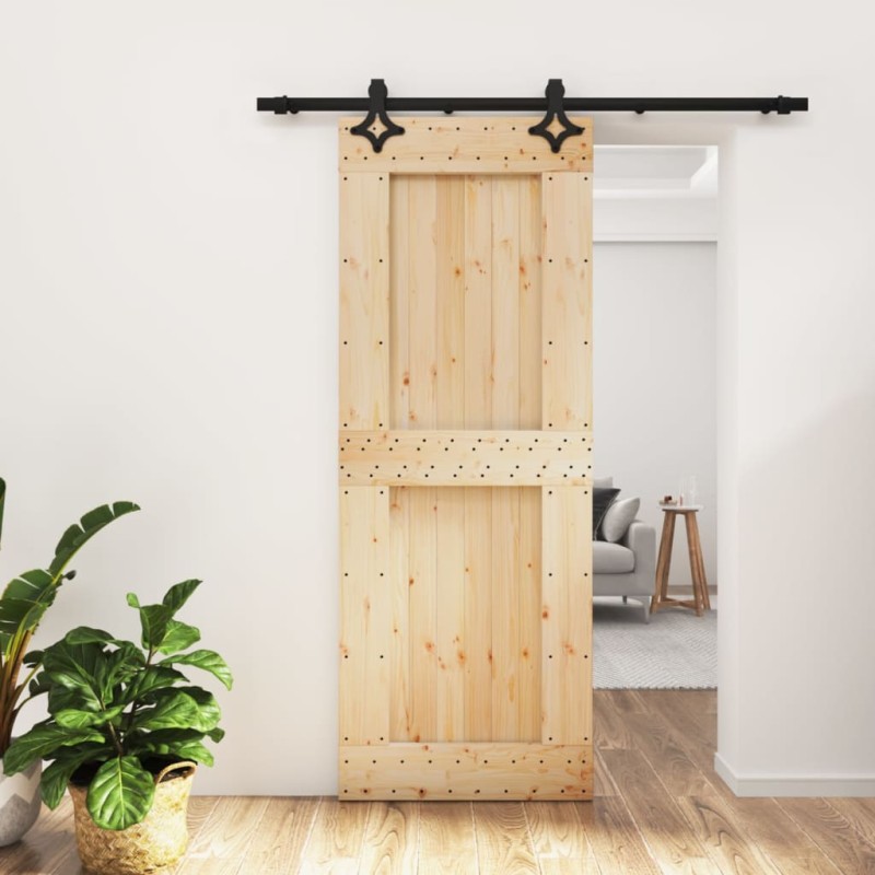 vidaXL Puerta corredera con herrajes madera maciza de pino 80x210 cm vidaXL Puerta corredera con herrajes madera maciza de pino 80x210 cm