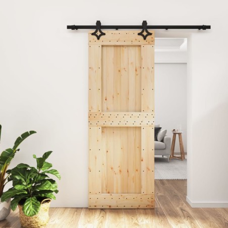 vidaXL Puerta corredera con herrajes madera maciza de pino 80x210 cm