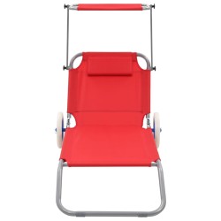 vidaXL Tumbona plegable con toldo y ruedas acero roja