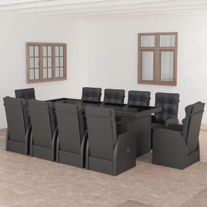 vidaXL Set comedor de jardín 11 piezas y cojines ratán sintético negro vidaXL Set comedor de jardín 11 piezas y cojines ratán sintético negro