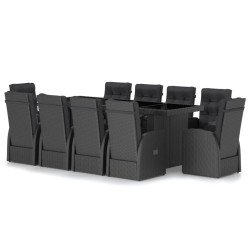 vidaXL Set comedor de jardín 11 piezas y cojines ratán sintético negro