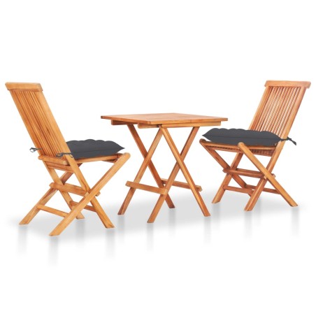 vidaXL Set de bistró 3 pzas madera de teca y cojines gris antracita 