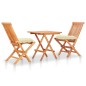 vidaXL Set de bistró 3 pzas madera maciza teca y cojines blanco crema