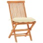 vidaXL Set de bistró 3 pzas madera maciza teca y cojines blanco crema