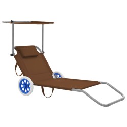 vidaXL Tumbona plegable con toldo y ruedas acero gris taupé