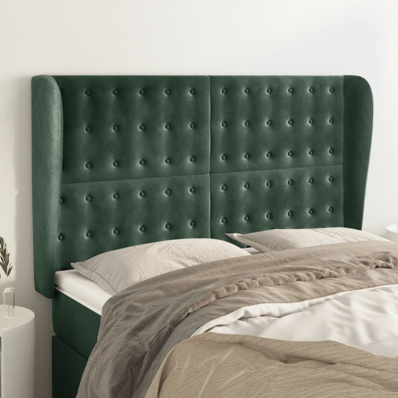 vidaXL Cabecero con orejas de terciopelo verde oscuro 147x23x118/128cm vidaXL Cabecero con orejas de terciopelo verde oscuro 147x23x118/128cm