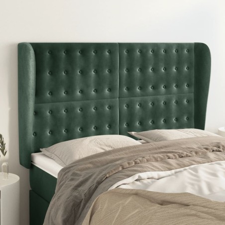 vidaXL Cabecero con orejas de terciopelo verde oscuro 147x23x118/128cm