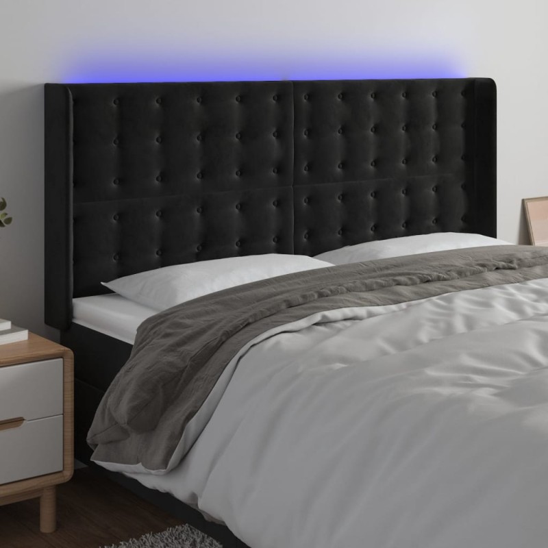 vidaXL Cabecero con LED de terciopelo negro 163x16x118/128 cm vidaXL Cabecero con LED de terciopelo negro 163x16x118/128 cm