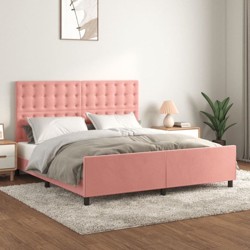 vidaXL Estructura de cama con cabecero de terciopelo rosa 160x200 cm vidaXL Estructura de cama con cabecero de terciopelo rosa 160x200 cm