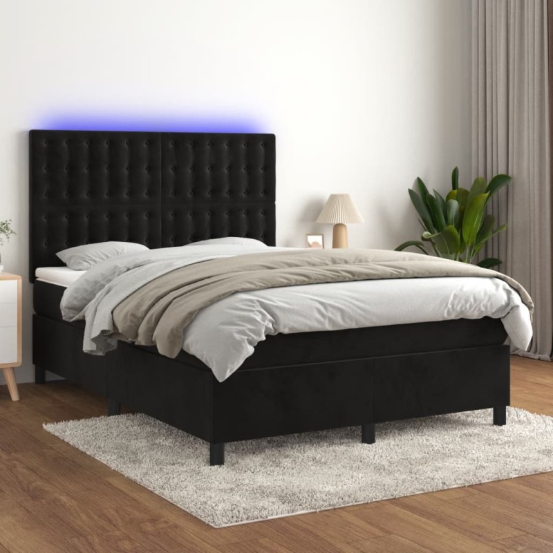 vidaXL Cama box spring colchón y LED terciopelo negro 140x190 cm vidaXL Cama box spring colchón y LED terciopelo negro 140x190 cm