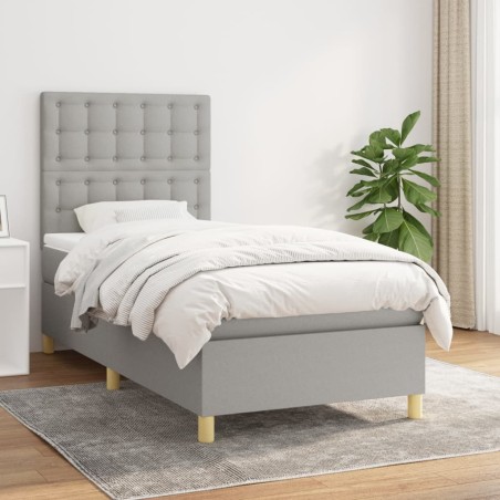 vidaXL Cama box spring con colchón tela gris claro 80x200 cm