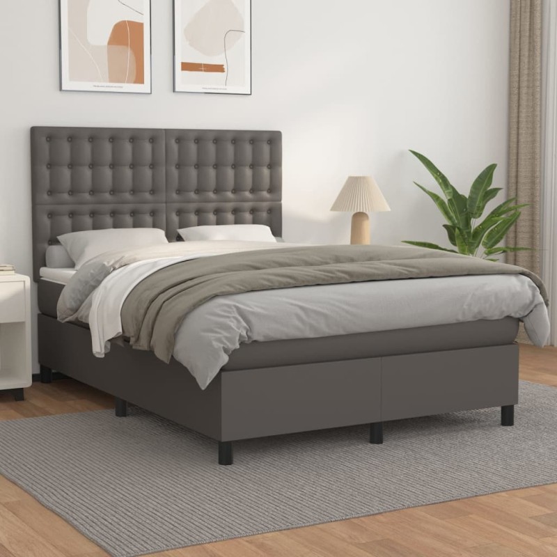 vidaXL Cama box spring con colchón cuero sintético gris 140x190 cm vidaXL Cama box spring con colchón cuero sintético gris 140x190 cm