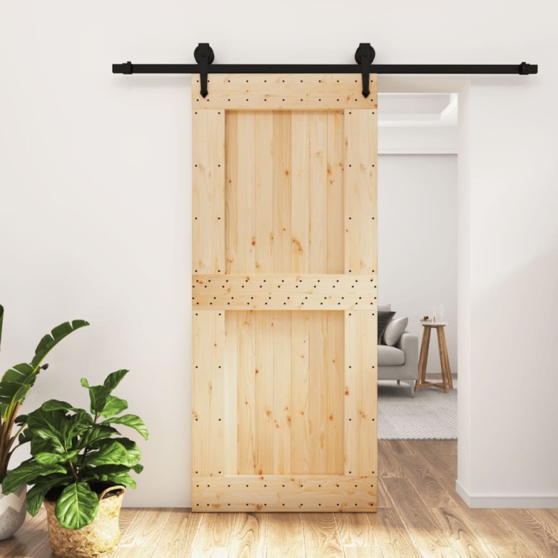 vidaXL Puerta corredera con herrajes madera maciza de pino 90x210 cm