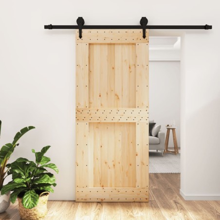 vidaXL Puerta corredera con herrajes madera maciza de pino 90x210 cm