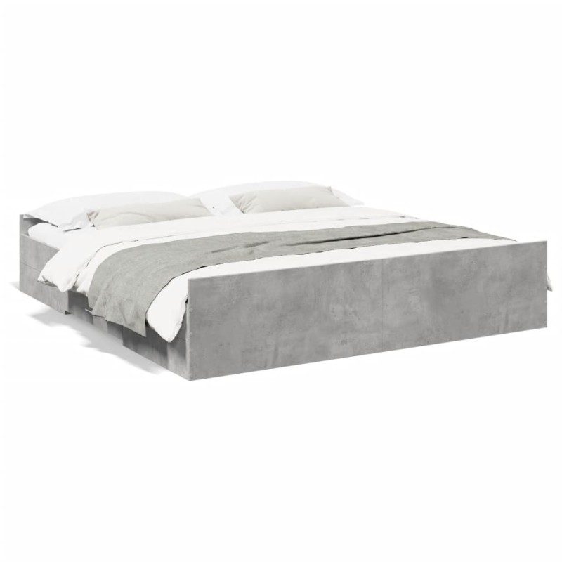 vidaXL Cama con cajones madera ingeniería gris hormigón 180x200 cm vidaXL Cama con cajones madera ingeniería gris hormigón 180x200 cm