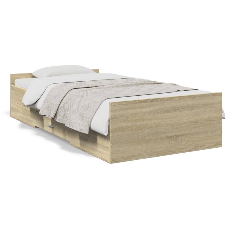 vidaXL Cama con cajones madera ingeniería roble Sonoma 100x200 cm