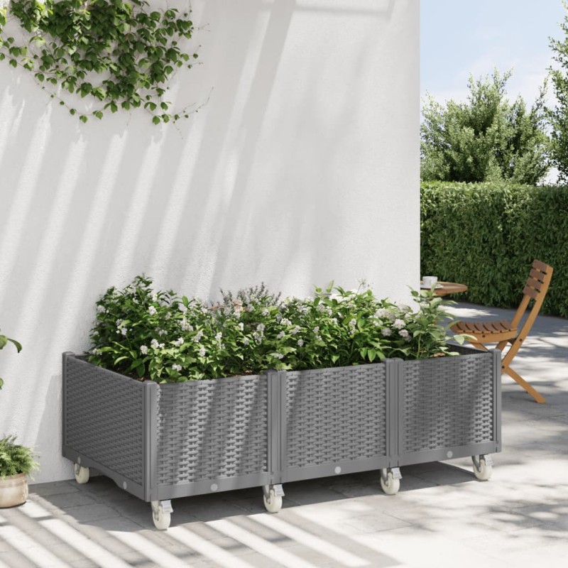 vidaXL Jardinera con ruedas PP gris claro 150x80x54 cm vidaXL Jardinera con ruedas PP gris claro 150x80x54 cm