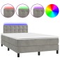 vidaXL Cama box spring colchón y LED terciopelo gris claro 120x190 cm