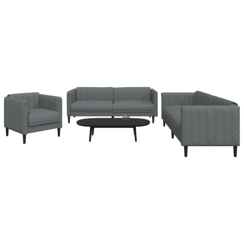 vidaXL Juego de sofás 3 piezas tela gris oscuro vidaXL Juego de sofás 3 piezas tela gris oscuro