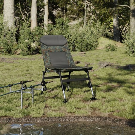 vidaXL Silla de pesca patas para barro ajustables plegable camuflaje