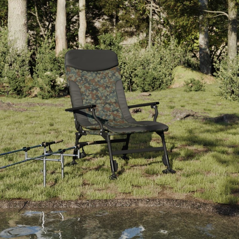 vidaXL Silla de pesca con reposabrazos plegable camuflaje vidaXL Silla de pesca con reposabrazos plegable camuflaje