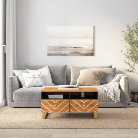 vidaXL Mesa de centro madera maciza mango negro y marrón 80x54x40 cm