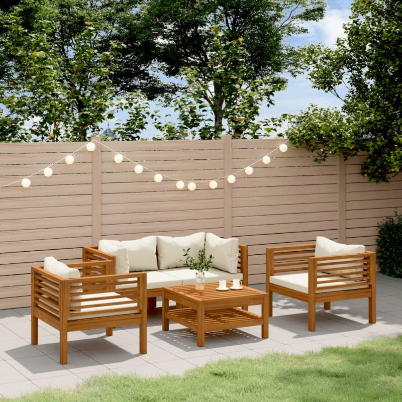 vidaXL Muebles de jardín 5 pzas cojines crema madera maciza de acacia vidaXL Muebles de jardín 5 pzas cojines crema madera maciza de acacia