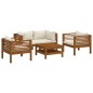 vidaXL Muebles de jardín 5 pzas cojines crema madera maciza de acacia vidaXL Muebles de jardín 5 pzas cojines crema madera maciza de acacia