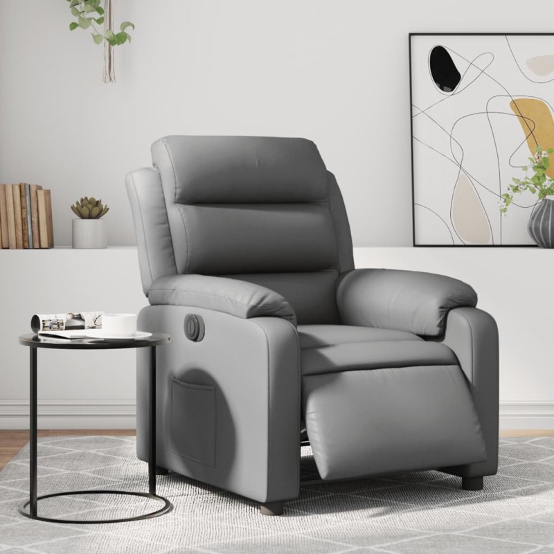 vidaXL Sillón reclinable eléctrico de cuero sintético gris vidaXL Sillón reclinable eléctrico de cuero sintético gris